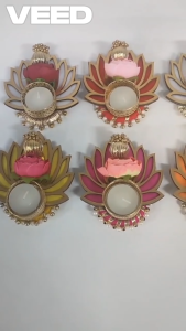 Decorative Handcrafted Lotus Tealight Candle Holder | Reusable Rangoli for Pooja Floor Decor & Festive Diwali Decoration (Pack of 1 Pc)