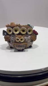 Garden Owl Family Sculpture Owl Welcome Sign Statue Creative Resin Ornament for Home Outdoor Garden Entrance Decor