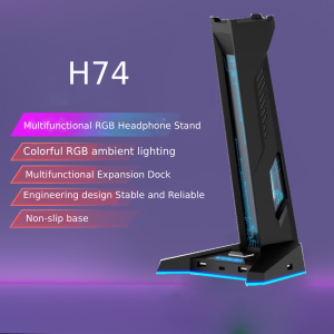 H74 RGB Headphone Stand Gaming Headset Holder with USB Hub Anti-Slip Base And LED Light for PC Gamers Desktop Organizer