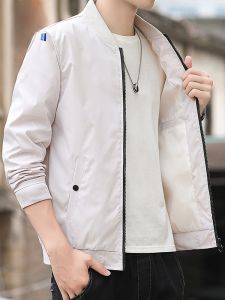 ROMON | Romon Mens Baseball Collar Jacket Spring Summer Short Windproof Flight Outdoor Casual Sports Fleece Zipper Sleeve Fashion Urban Style Polyester Fiber