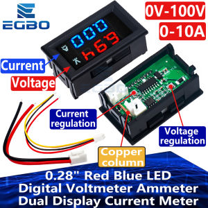 1PCS DC 0-100V 10A Digital Voltmeter Ammeter Dual Display Voltage Detector Current Meter Panel Amp Volt Gauge 0.28" Red Blue LED