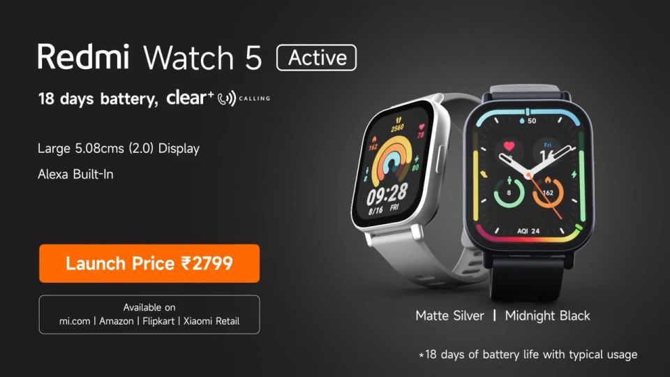 【Free Strap】Xiaomi Redmi Watch 5 Active Smartwatch 2 Display Clear Calling 5ATM 18 Days Battery Duration Global Version Smart Watch