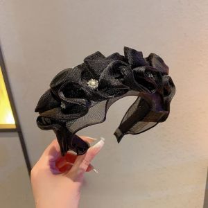 Black Diamond Embedded Flower Hairband Womens Stylish Versatile Headwear Wide Edge Fresh out Korean Style Hair Accessories