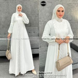 (rahayustore) Gamis/Abaya Turkey 3310 bahan Jersey super mix ceruty bordir exclusive mote swarosky Dewasa Mewah Turky