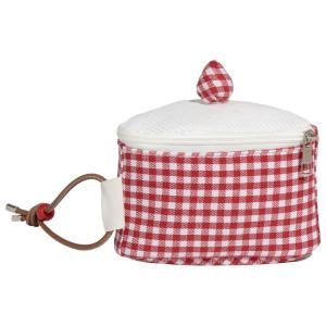 Portable Triangular Cake Design Makeup Bag Cute Plaid Handheld Camera Bag Bear Blue Blue Korean Style Storage Bag for Everyone
