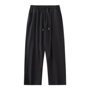 Ice Silk Mens Straight Leg Loose Fit Casual Pants Quick Dry Straight Tube Long Trousers Youth Active Style Polyester Fiber