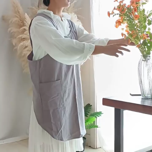 [การจัดส่งท้องถิ่น] ผ้ากันเปื้อนสำหรับผู้หญิงญี่ปุ่นนุ่มผ้าฝ้ายผ้าลินินผ้ากันเปื้อนกับกระเป๋าข้ามกลับผ้ากันเปื้อนครัวทำอาหารเสื้อผ้าของขวัญสำหรับผู้หญิง