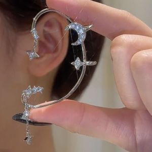 Moon Splashes Star River Earring Hooks Women No Piercing Cool Girl Design Sweet Cool Clip on Tea Style Fashion Jewelry Accessories