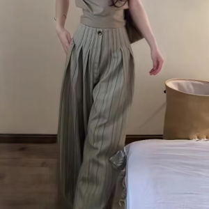 VKSOD | Korean Retro Sleeveless Vest High Waist Loose Womens Two-Piece Set Summer Slimming Wide Leg Pants Casual Round Neck Top