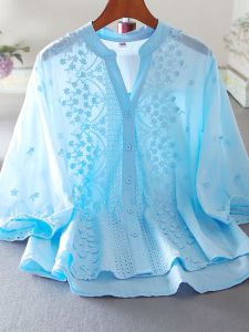 Moxueer | Chinese Style Embroidery Bestseller Flared Seven-sleeve T-shirt