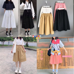 Chân Váy Midi Kaki Basic Skirt Lưng Thun Dáng Rộng 2 Túi Ulzzang - MM