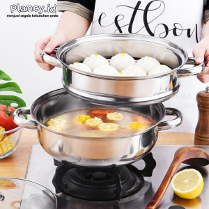 [ BERGARANSI ] Panci kukus 2 susun stainless 28cm bahan stainless steamer / PROMO PANCI STREAMER STAINLESS STEEL / PANCI SOUP 2 SUSUN / PANCI STEAMER 28cm / PANCI KUKUS 13L