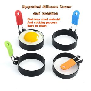 Upgraded Silicone Cover Stainless Steel Fried Egg Ring Stainless Steel Egg Rings Pancake Mold Set Set