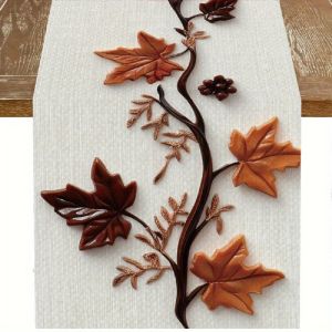 1 Piece of Stereo Autumn Leaf Decorative Table Runner Off-White with Tan and Maple Leaf Branches Suitable for Restaurant Home Dinner Art Exhibition.