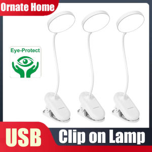 Clip on Lamp Reading Light Clamp for Bed with 3 Brightness Level USB Rechargeable and Plug in Eye Protection Light