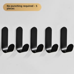 No-Drill Strong Adhesive Wall Mounted Clothes Hook Space Aluminum Black Door Back Storage Organizer Heavy Duty Wall Sticky Hook