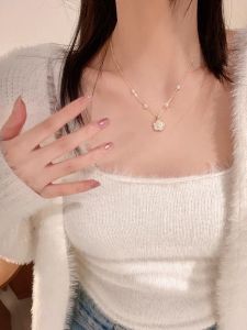 925 Sterling Silver Tea Flower Necklace Womens Fashion Elegant Lockbone Chain Gift for Girlfriend New 2024 Trendy Jewelry