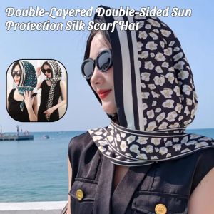 Sun Protection Silk Scarf Double-Layered Double-Sided Satin Headscarf Windproof Anti-Uv Face Scarf