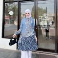 Couple Tunik Anggrek Blue Katun Seragam Batik Tunik Wanita Kerja Kantoran Jumbo Lengan Panjang. 