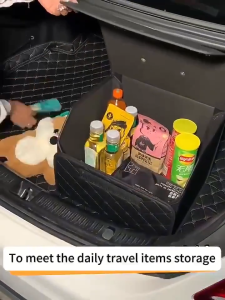 Car Trunk Storage Box High-Grade Leather Material Car Storage Box Foldable Car Interior Supplies Trunk Bag Universal Fit 