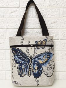 Double-Sided Embroidered Shoulder Bag Multi-Layer Zipper Casual Womens Canvas Bag Large Capacity Mummy Bag Ethnic Style Tote Bag