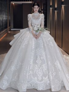 ชุดแต่งงานสไตล์เจ้าหญิงฝรั่งเศส แขนยาว คุณภาพสูง ประดับเพชร ชุดเจ้าสาว ชุดราตรี ชุดราตรี ชุดเจ้าสาว ชุดราตรี