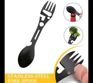 Camping Tableware Fork Spoon Stainless Steel Outdoor Survival Gear 5 in 1 Tableware Travel Hiking Cutlery Fork Spoon Opener