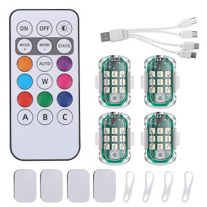 KEVANLY | 1/2/4pcs Car Drone Wireless Strobe Light LED Flash Colorful Warning Indicator Remote Control Anti-collision Signal For Car Bike