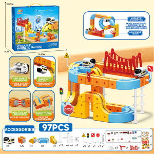 New 97PCS Puzzle Assembly Magic Track Building Block USB Charging 3D Building Block Cube Track STEM Educational Toy Christmas