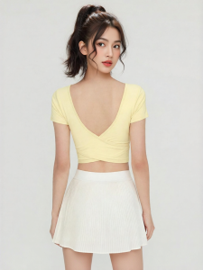 aziztas | Padded Backless Crossed Design Yoga Top