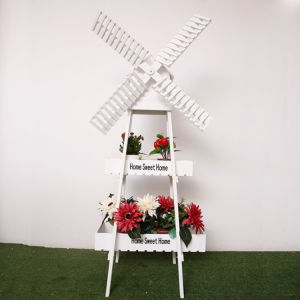 Retro American Creative Windmill Flower Stand Wooden Shelf Coffee Shop Display Home Balcony Soft Decoration Item Storage Rack