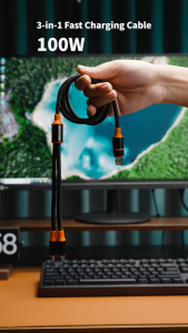 MeeGoo 3 in 1 Fast Charging Cable PD 100W Multi port Charging Cable Micro USB to Type C charging cable Nylon Braided Data Cable for iPhone android