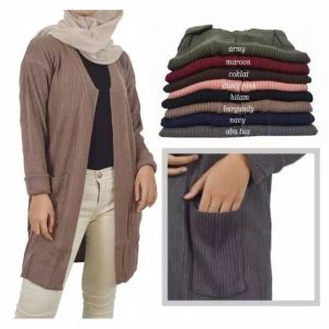 OUTFIT RAJUT Long Kardigan Wanita Lengan Panjang Motif Saku Belle Knitwear