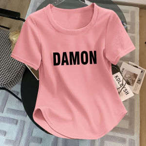 Orange Pumpkin Short Sleeve T-Shirt Womens Summer New Style Square Collar Arc Hem Irregular Short Length U Neck Top