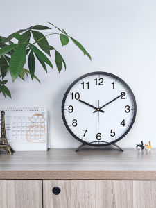 Modern Clock Stand Type Living Room Wall Hanging Home Decorative Clock round Shape Metal Shell Paper Covered Membrane Dial