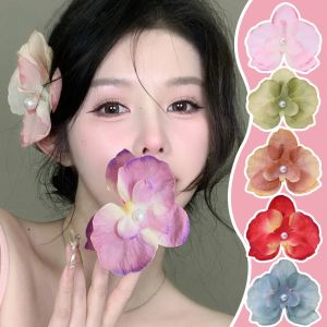 Tooyoo Gradient Butterfly Orchid Pearl Hair Clip Super Fairy Flower Fresh Bangs Clip Headdress Women Topitem👍