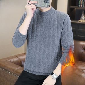 HENGYUANXIANG | Hengyuanxiang Mens Thickened Half-High Collar Fleece Winter Knitted Sweater Casual Warm One-Piece Velvet Base Layer Knitwear