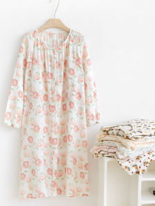 Pure Cotton Gauze Maternity Nightgown Womens Spring Summer Autumn Loose Thin Long Sleeve Nursing Sleep Dress Casual Home Wear