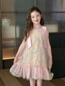 ZHILIAOCHENGZHANGJI | Sweet Style Pink Sequin Floral Lace Vest Dress