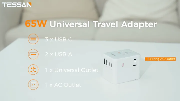 TESSAN GaN 65W Universal Travel Adapter Fast Charge With USB Type C China Plug Adapter Universal Travel Charger PD Fast Charge