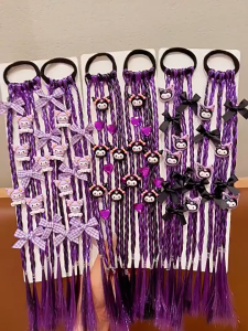 Kuromi Wig Braids Childrens Hair Tie Sweet Cool Girl Boxing Braids Tie High Ponytail Head Rope Girls Hair Rope Headdress
