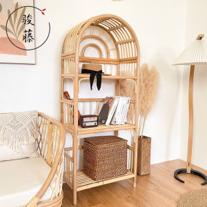 Bohemian Bamboo Rattan Storage Rack Japanese-Style Floor Bookshelf Multi-Layer Storage Rack Pergola Household Display Rack