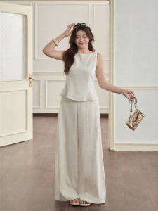 JULULOOK | Bộ Quần Áo Thanh Lịch Dạng Ôm Eo Không Tay và Quần Tây Dễ Thương Kích Cỡ Lớn