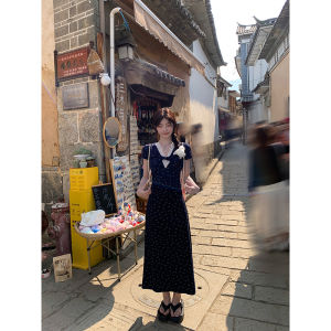 Floral Slimming Blue A-line Dress