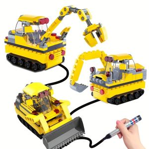 Line Tracing Construction Vehicle Magic DIY Building Blocks Toy – Sensor Car Follows Drawing Lines Creative STEM Toy for Kids (Batteries Not Included)