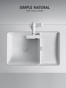 Undermount Laundry Basin Ceramic Embedded Bathroom Sink with Left And Right Washing Boards for Balcony And Home Use