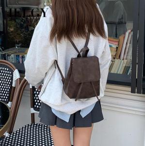 IELGY mini backpack womens compact retro american brown simple all-match style small backpack for travel and vacation