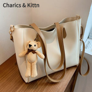 Charics&Kittn Womens Fashion Leather Tote Bag Large Capacity Commuter Single Shoulder Slant Cross Bag Korean Style Handbag