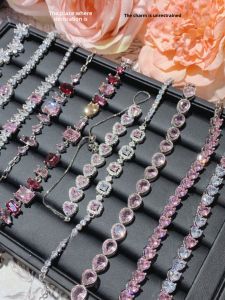 Elegant Pink Diamond Heart Shaped Bracelet Womens Luxury Imitation Peach Blossom Gemstone Bracelet Colorful Gemstone Fancy Shape Zircon Jewelry