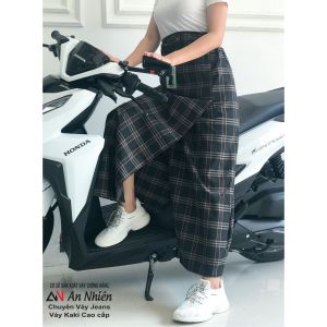 Váy Chống Nắng xẻ tà có nút bấm ở chân vải jean sọc dầy mềm ngồi sau xe CÓ CHỌN MẪU